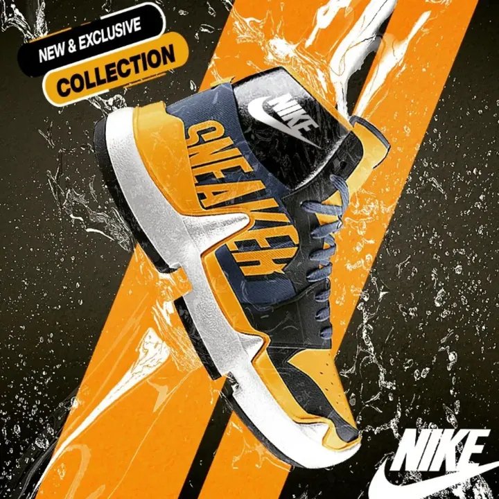 An Air Jordan sneaker rendered on an orange graphic background