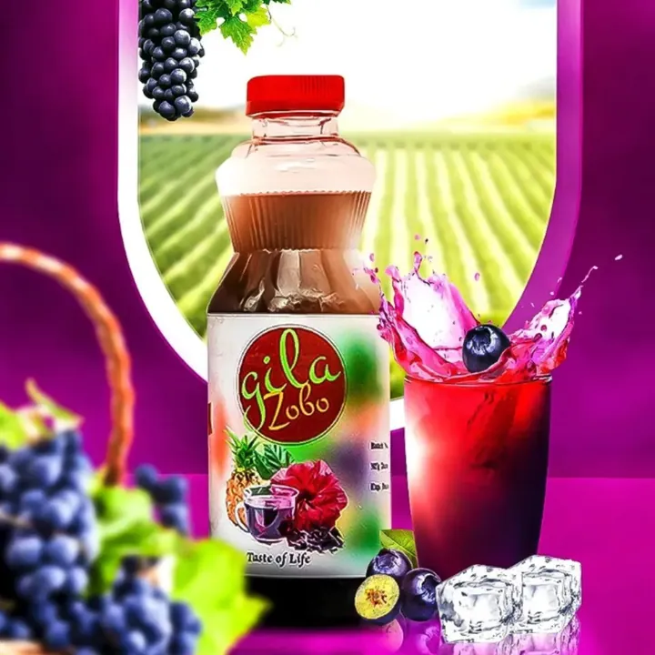 A fruit drink bottle in a berry splash on magenta