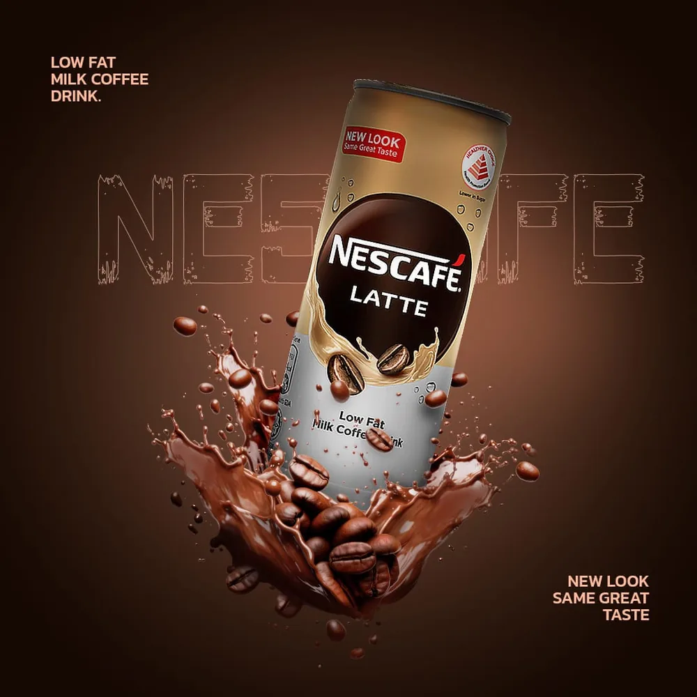 A Nescafe Latte carton in a splash of coffee