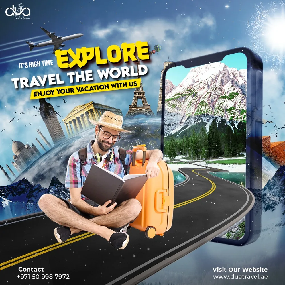 A travel campaign post reading Explore, Travel the World