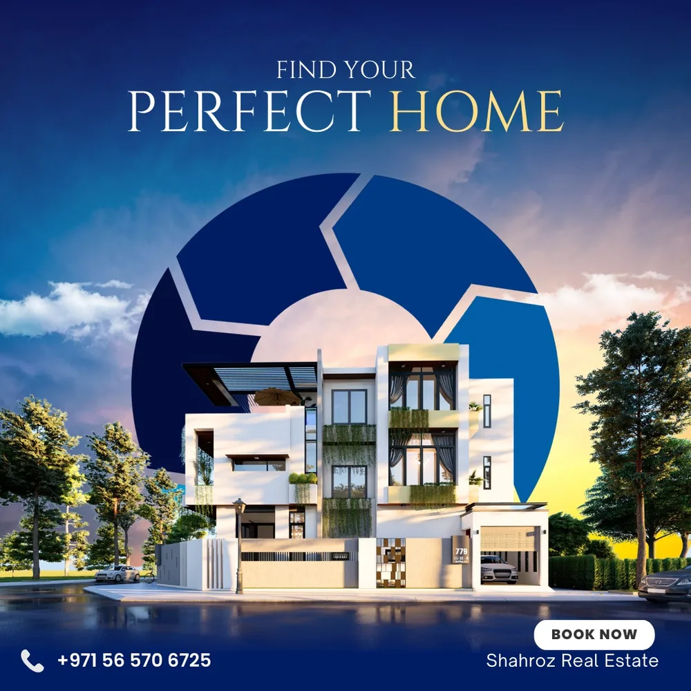 A property post reading Find Your Perfect Home over a modern villa