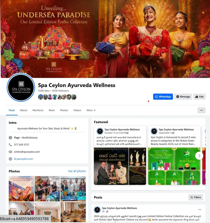 Facebook page for Spa Ceylon Ayurveda Wellness