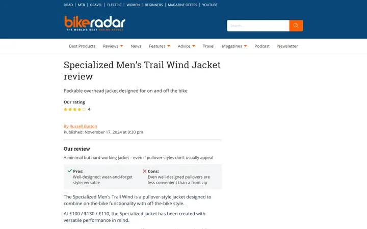A Bike Radar product review, headline, verdict and opening copy