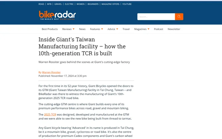 A Bike Radar feature on Giant’s Taiwan manufacturing facility